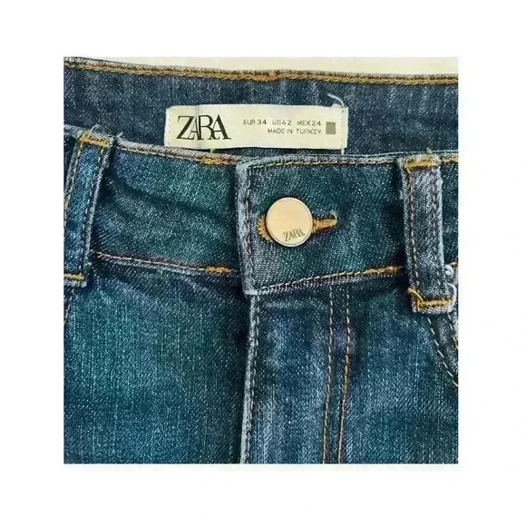 Zara Women Sz 2 High Rise Straight Fray Hem Ankle Jeans Mid Blue - Picture 9 of 9